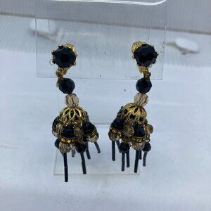 Vtg MIRIAM HASKELL ? crystal gothic steampunk Victorian revival dangle earrings